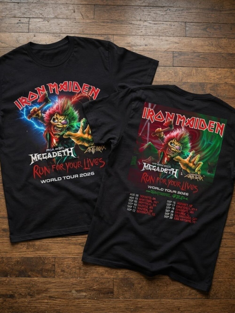 Iron Maiden Run for Your Lives World Tour 2026 Megadeth Anthrax T-Shirt